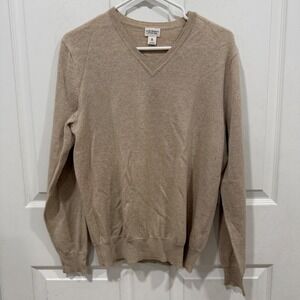 Club Monaco Mens Italian Yarn 100% Wool V-Neck Sweater Tan Beige Small 02300846